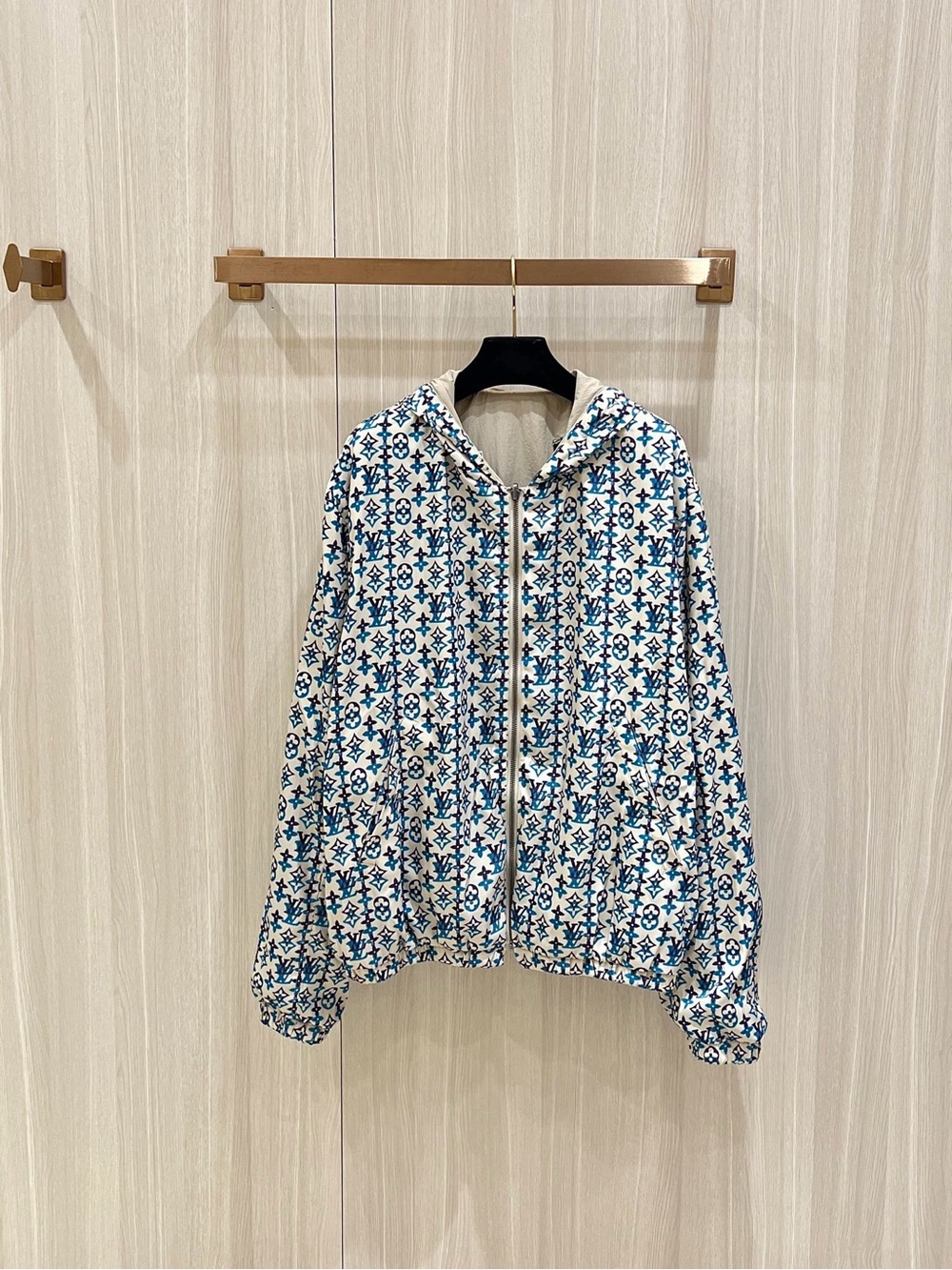 Louis Vuitton White & Blue Monogram Zip Bomber Jacket